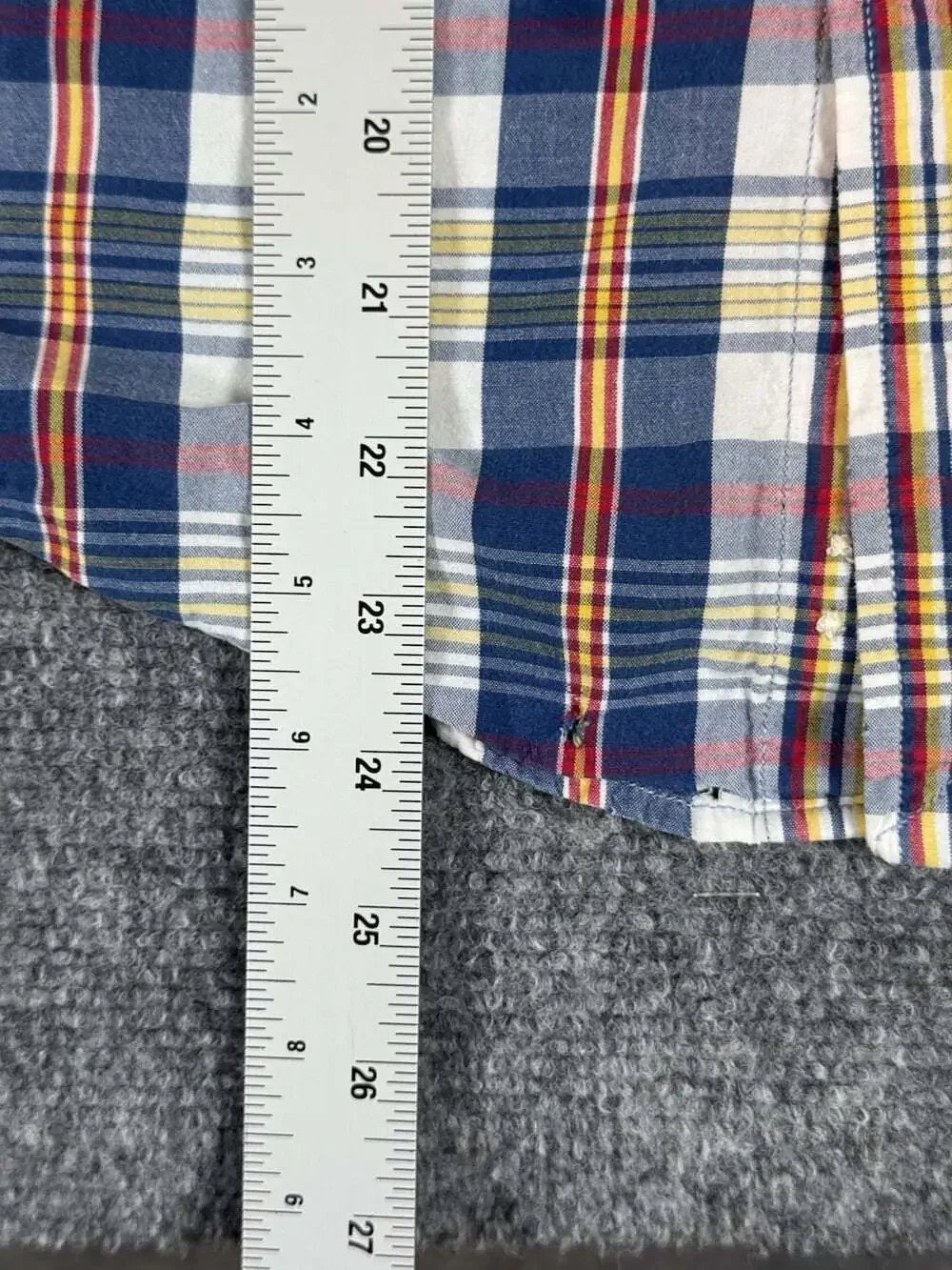 Ralph Lauren Boys L Plaid Button-Down Collared Shirt Short Sleeve Cotton Blue
